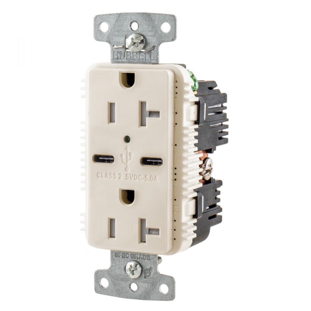 RCPT DUP 20A 125V 5A 5V USB PORT C LA