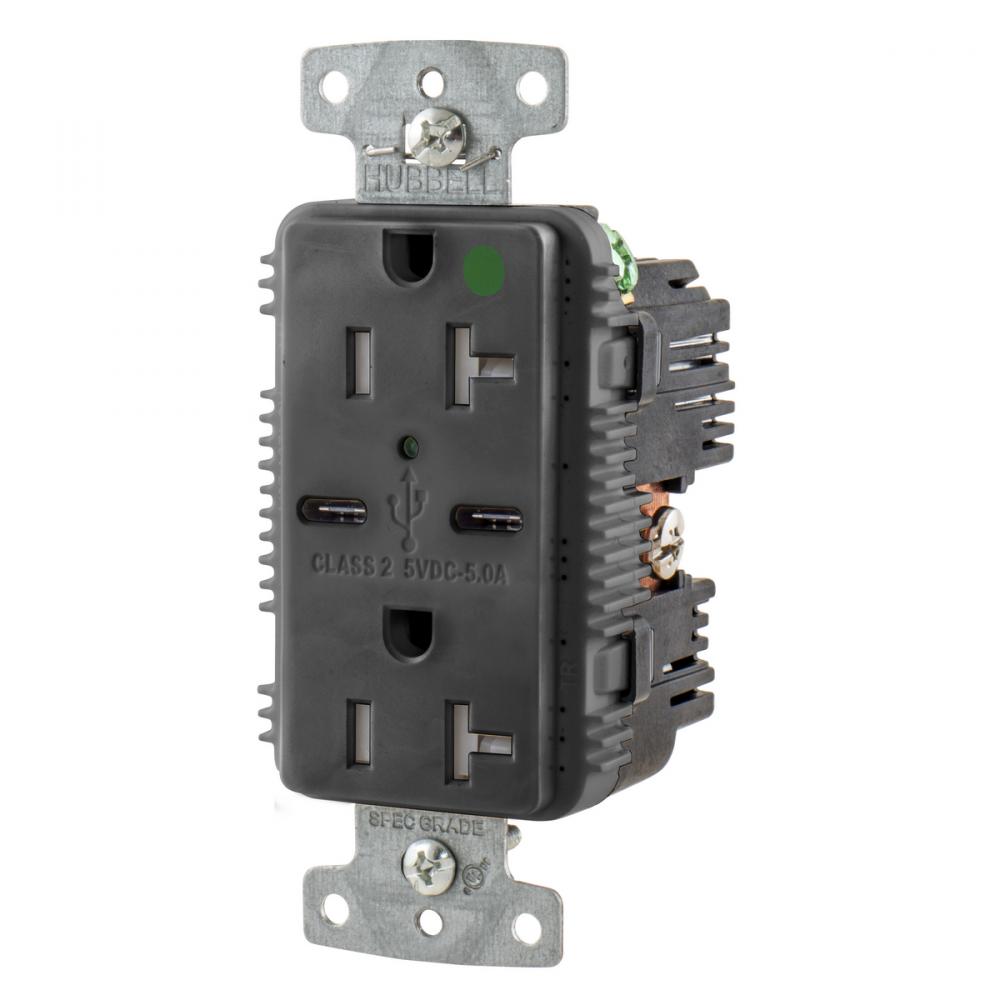 RCPT HG DUP 20A 125V 5A 5V USB PORT C BK