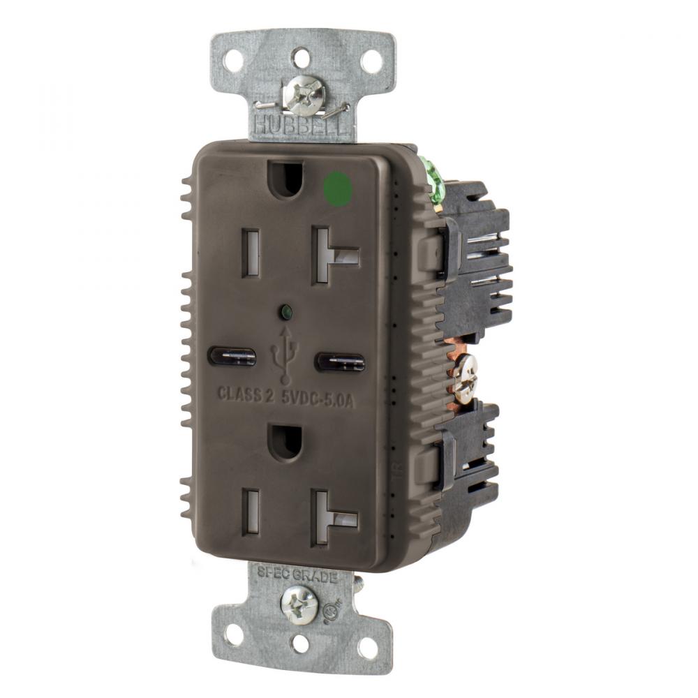 RCPT HG DUP 20A 125V 5A 5V USB PORT C BR