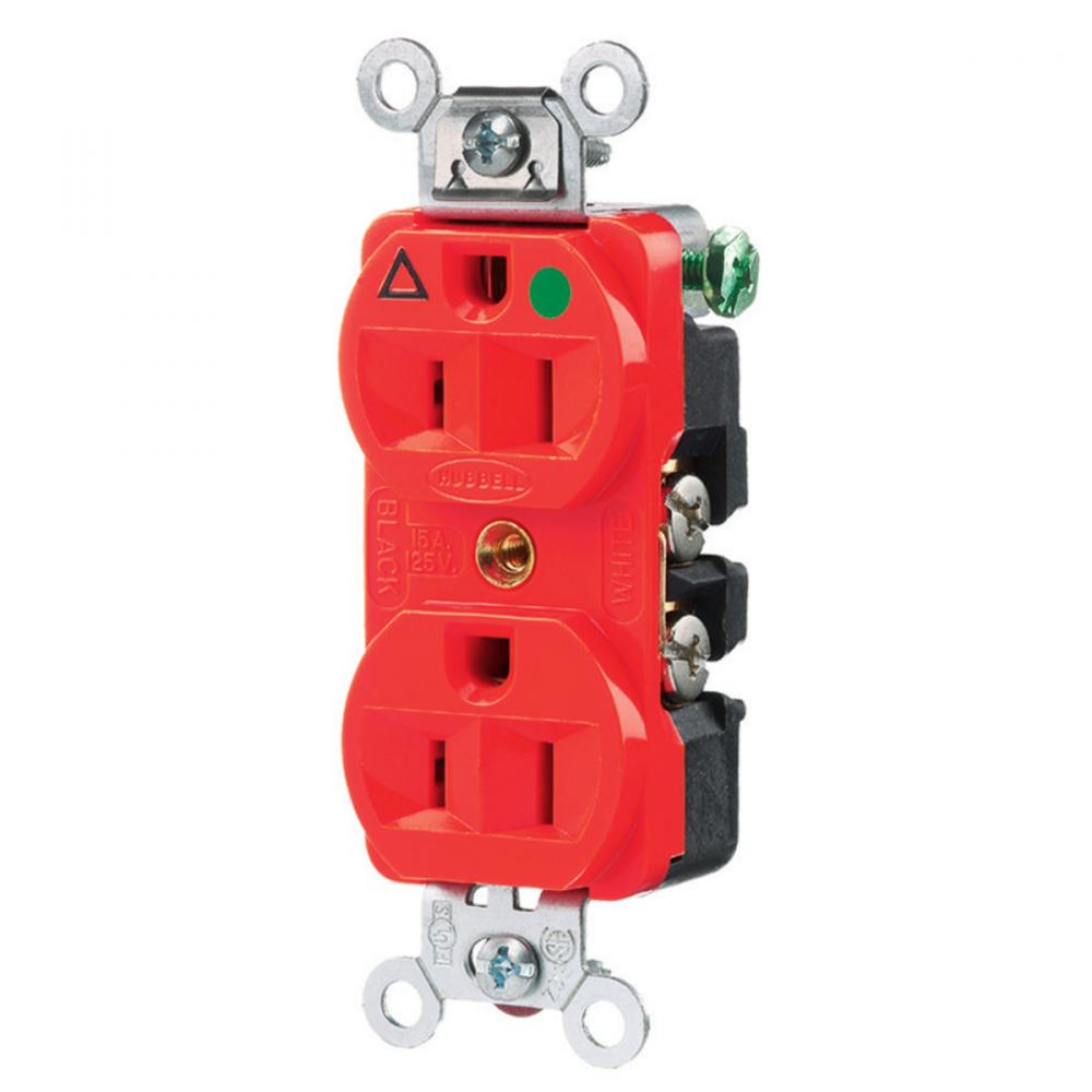 DUP RCPT, IG, HG, 15A 125V, 5-15R, RD