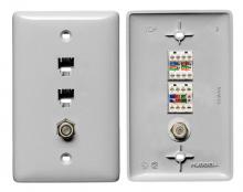 Hubbell Wiring Device-Kellems NS790OW - PLATE, 1GANG,W/6P6C,CAT5E,F-CONN,OW