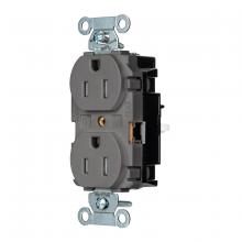 Hubbell Wiring Device-Kellems BR15STGYTR - DPLX RCPT COM, TR, SPRG TRM 15A 125V, GY