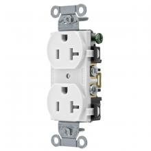 Hubbell Wiring Device-Kellems BR20WHI - RCPT, DUP SB, COM GRD, 20A 125V, B/S, WH