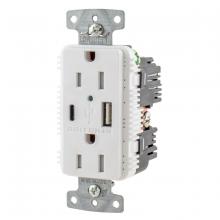 Hubbell Wiring Device-Kellems USB15AC5W - RCPT DUP 15A 125V 5A 5V USB PORT AC WH