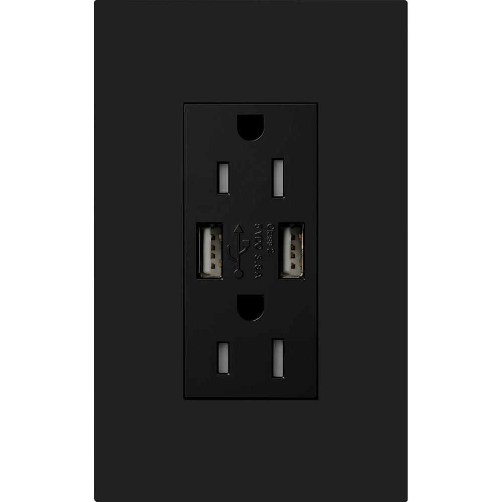 DUPLEX 15A TR DUAL USB RECEPT BL NO FP