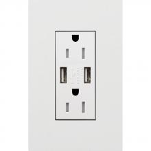 Lutron Electronics LTR-F15-UBTR-WH - DUPLEX 15A TR DUAL USB RECEPTACLE WH FP